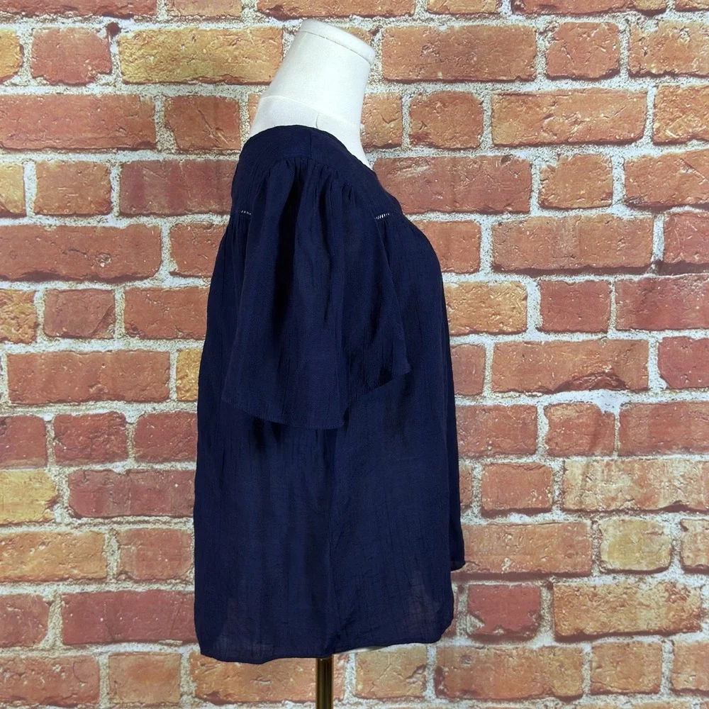 Nanette Lepore Blue‎ Rayon Blouse Semi-Sheer Blouse Key Hole Size Medium